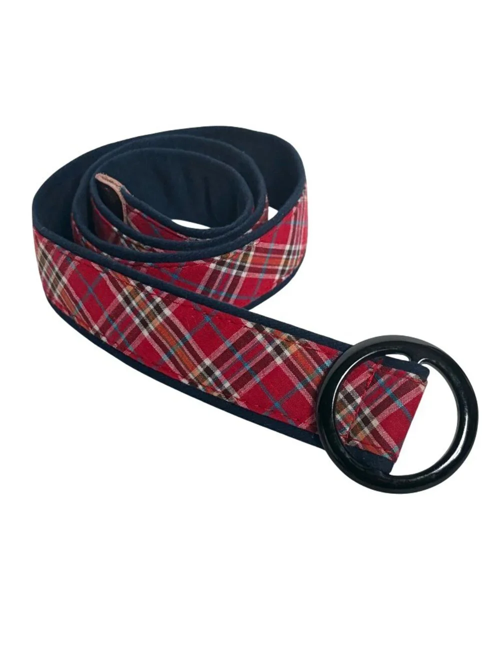 Sand Shack Red Navy Plaid Belt Womens Large Preppy New England Old Money Classic